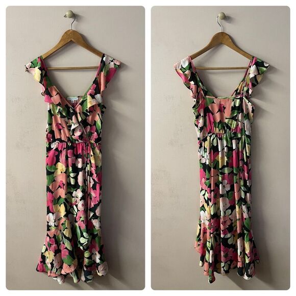 Socialite Floral Ruffled Midi Wrap Dress Size XS EUC - Picture 1 of 14